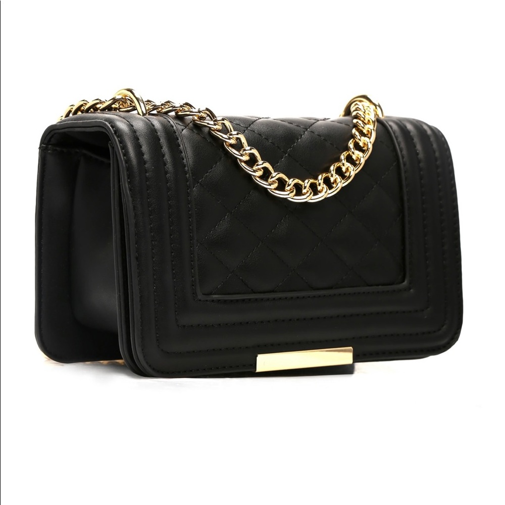 Black Cross-Body Mini Bag with Gold Chain